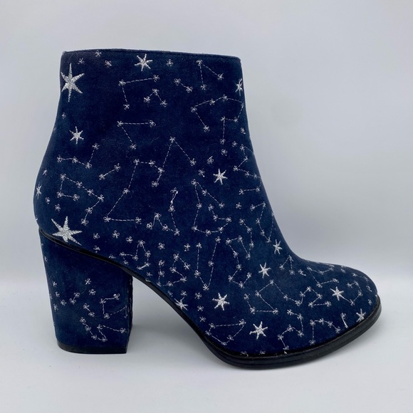 BILLY ELLA Anthro Blue Booties w Silver Embroidered Constellations- Sz 7 - Picture 7 of 13